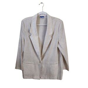 Vintage Oatmeal Flax Linen Blend Single Breasted Blazer Size 18P